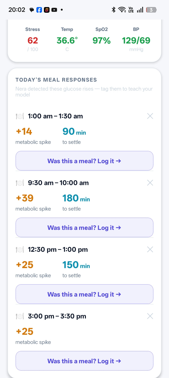 Meal responses in Nera AI